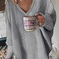 Long Sleeved V-neck Solid Color Knitted Sweater Sweatshirt