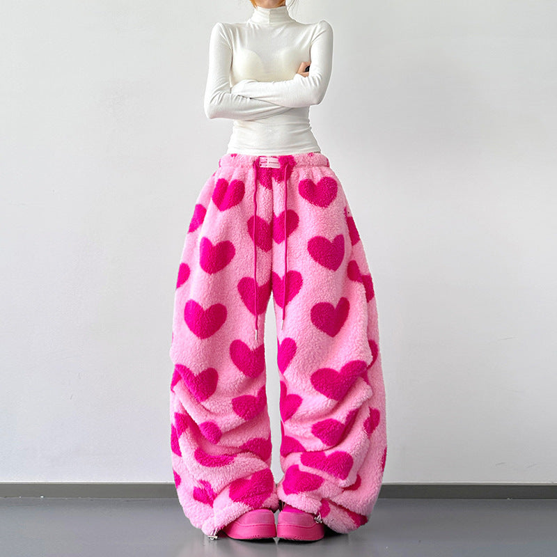 Womens Retro American-Style Leopard-Print Wide-Leg Pants