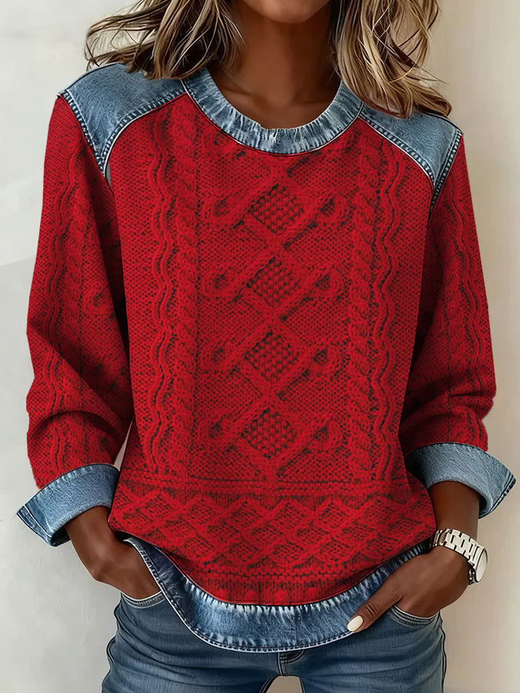 Womens Loose-fitting Round-neck Top With A Printed Design