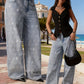 Womens Blue Straight Jeans With A Sweet Rhinestone Design