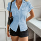 Women's Solid Color Short-sleeved Button Shirt