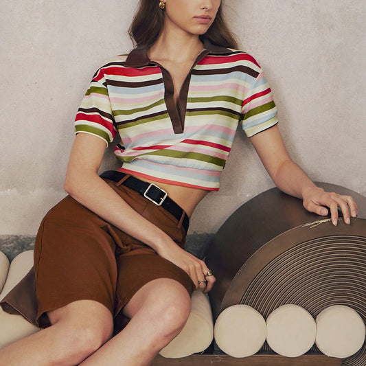 Women's Elegant Striped Short-sleeve Top