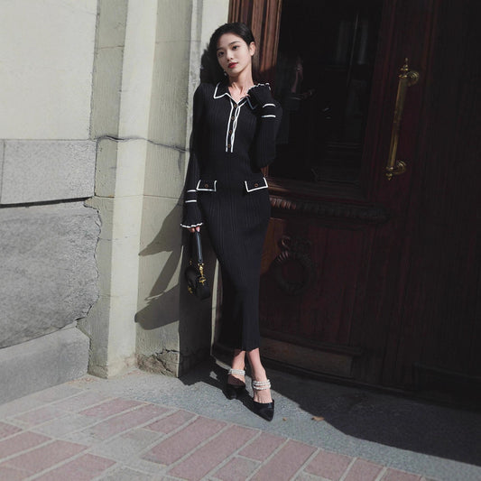 Chanel-inspired Subtly Luxurious Figure-hugging Knit Dress With An Elegant Design