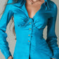 Collared Deep V-neck Button-up Slim Fit Long Sleeve Shirt Top