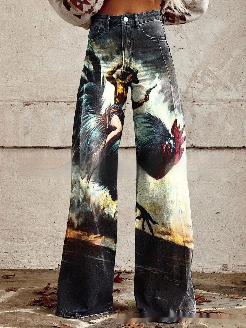 Flared Jeans Loose-fit Denim Pants With A Retro Print