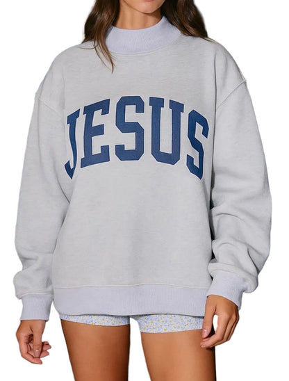 Printed Letter Crewneck Long-sleeve Loose-fitting Versatile Hoodie