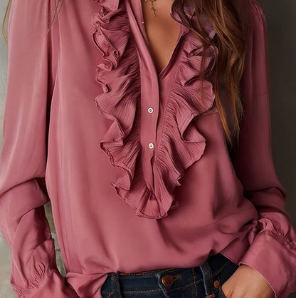 Women's Retro-style V-neck Ruffled Long-sleeved Shirt