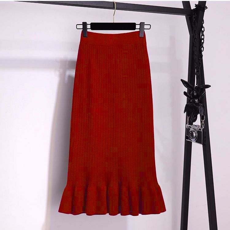 Knitted Skirt With Ruffled Hem High Waist And A Fitted Mermaid Silhouette