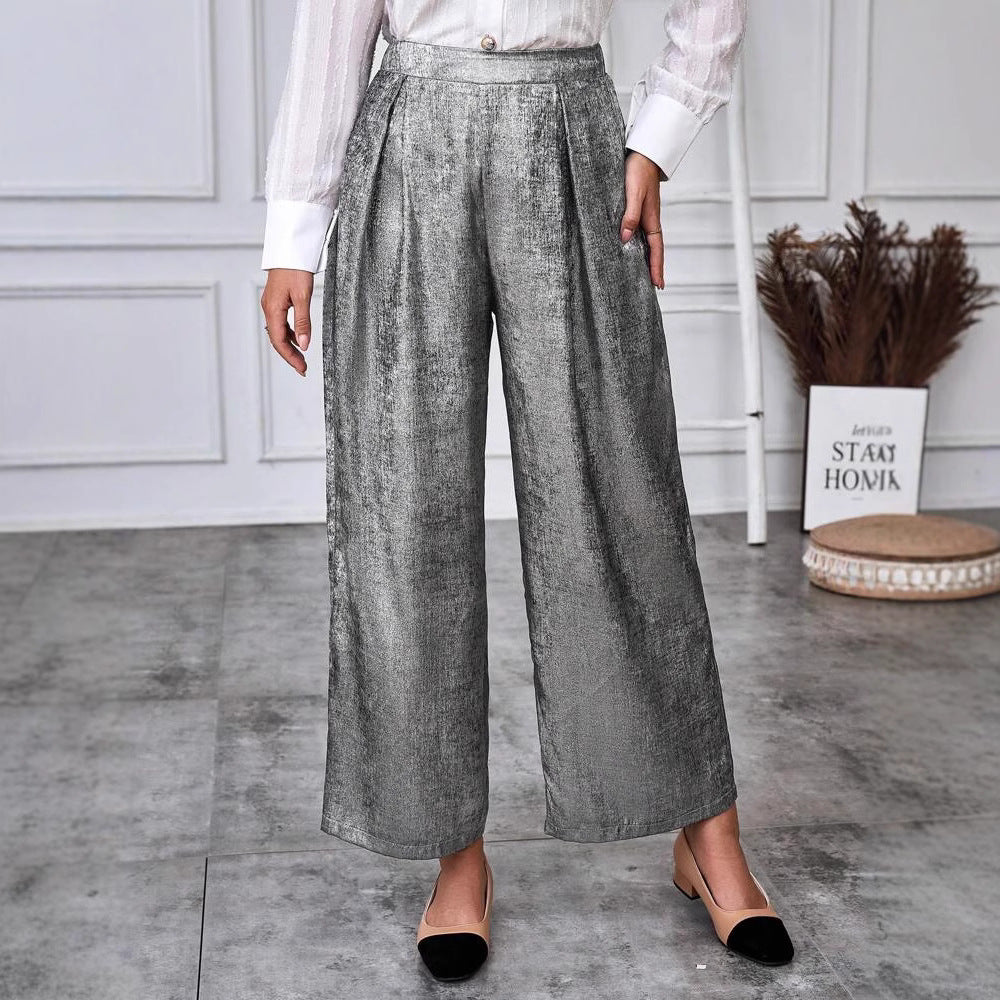 Womens Solid-Color High-Waisted Wide-Leg Pants From Europe And The US