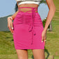 Drawstring-waist Ruched Milk-silk Bodycon Mini Skirt