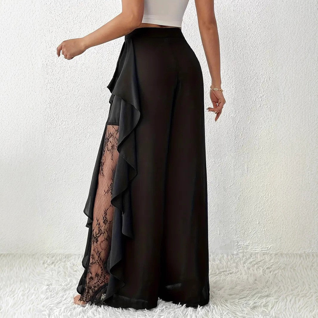 Womens High-Waisted Asymmetrical Lace Fashionable Loose Pants