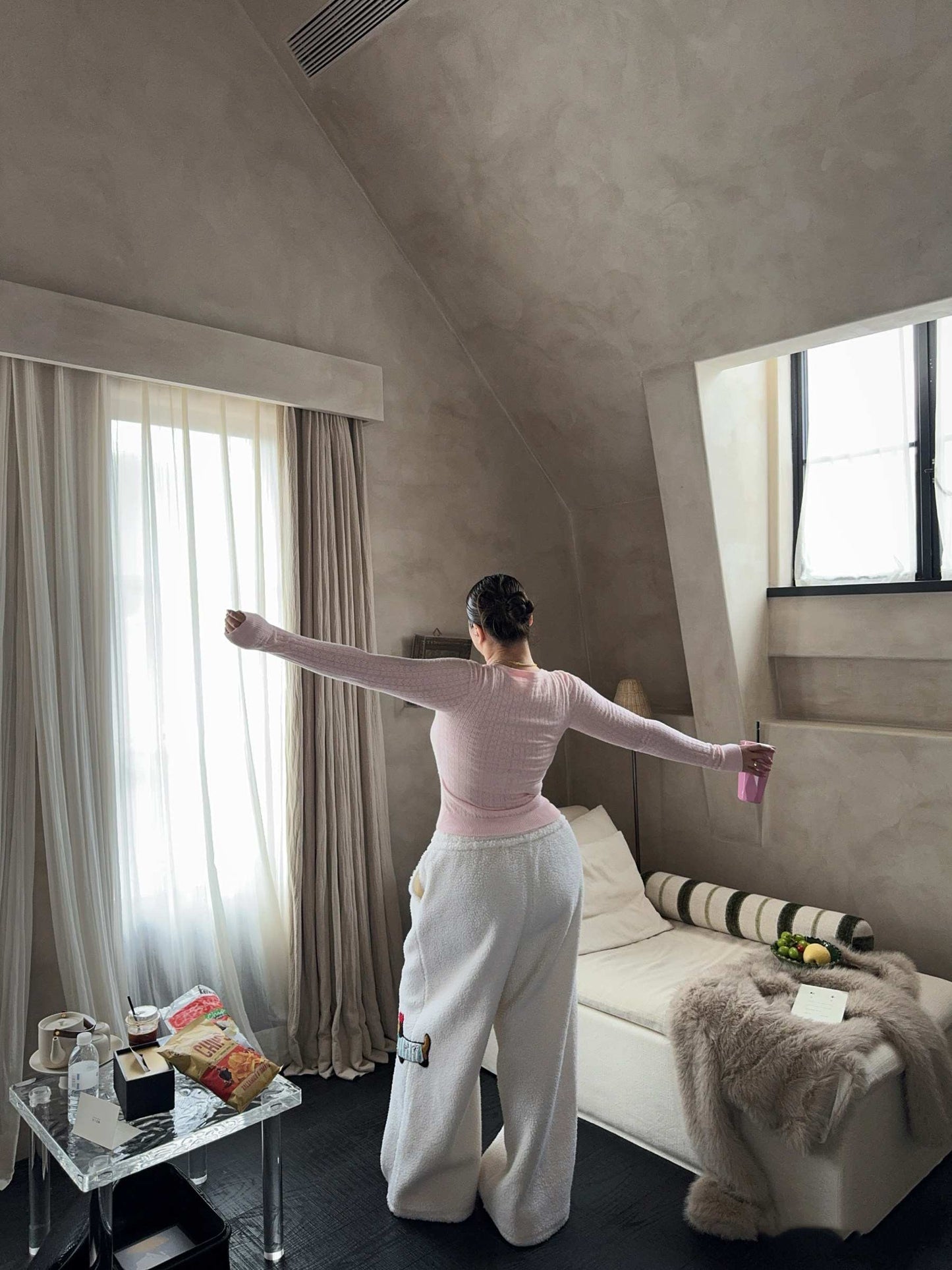 Large Loose Cute Sausage Puppy Embroidery Lamb Wool Wide Leg Casual Pants